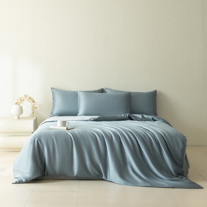 91家纺网 家纺一手货源 找家纺 禾时 2026新款60支奥地利兰精双拼纯色天丝四件套 灰蓝色-冰川灰