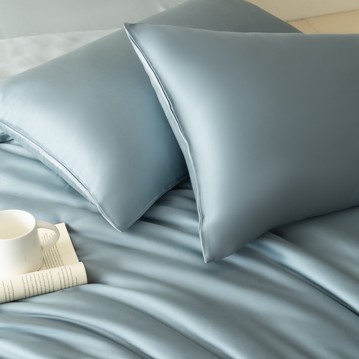 91家纺网 家纺一手货源 找家纺 禾时 2026新款60支奥地利兰精双拼纯色天丝四件套 灰蓝色-冰川灰