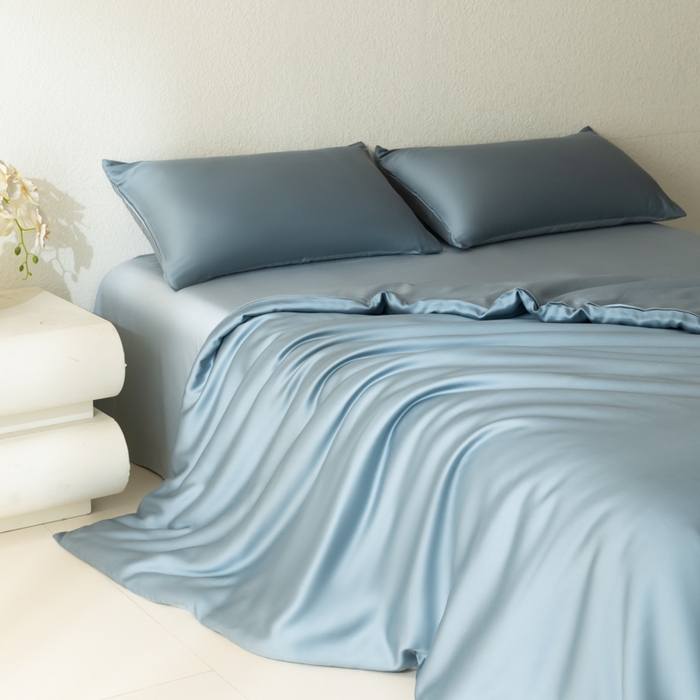 91家纺网 家纺一手货源 找家纺 禾时 2026新款60支奥地利兰精双拼纯色天丝四件套 灰蓝色-冰川灰