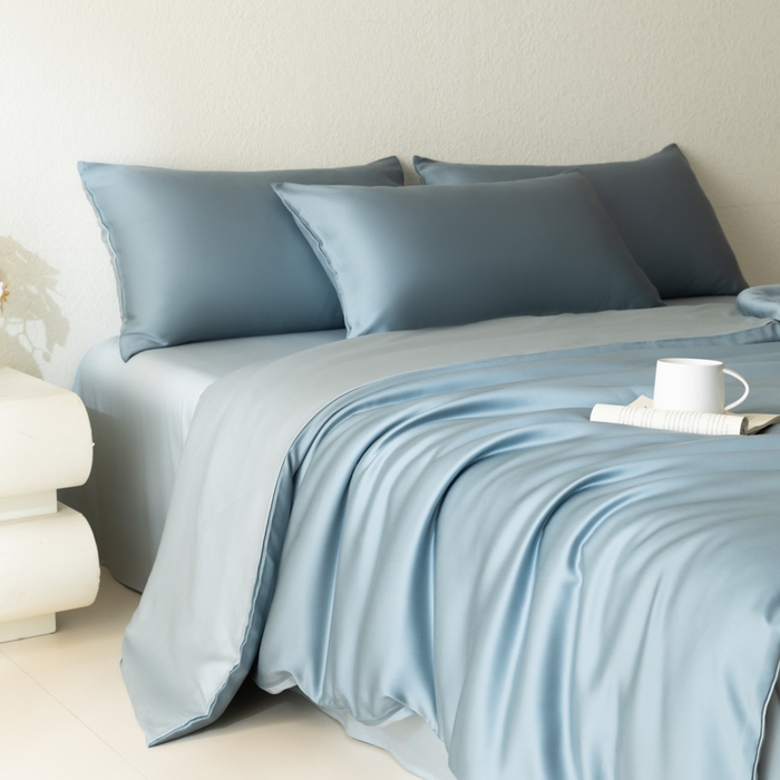91家纺网 家纺一手货源 找家纺 禾时 2026新款60支奥地利兰精双拼纯色天丝四件套 灰蓝色-冰川灰