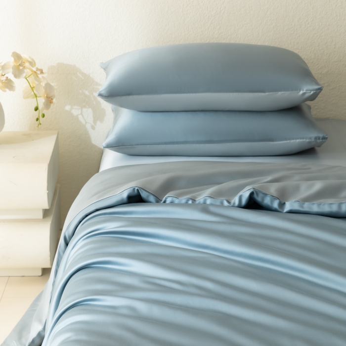 91家纺网 家纺一手货源 找家纺 禾时 2026新款60支奥地利兰精双拼纯色天丝四件套 灰蓝色-冰川灰