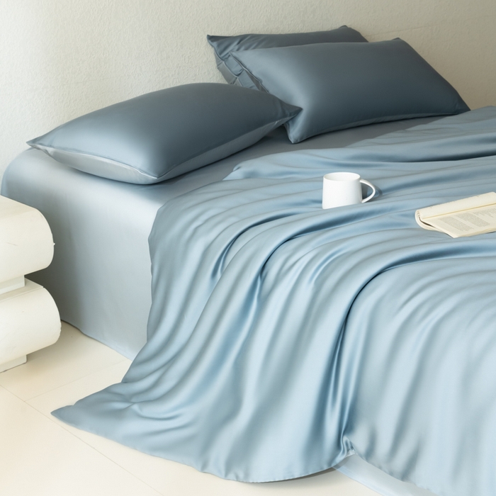 91家纺网 家纺一手货源 找家纺 禾时 2026新款60支奥地利兰精双拼纯色天丝四件套 灰蓝色-冰川灰