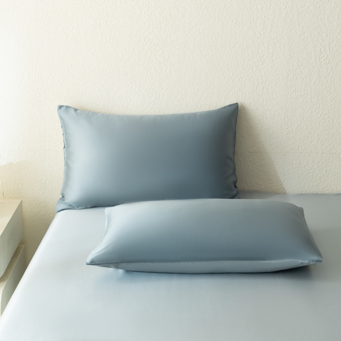 91家纺网 家纺一手货源 找家纺 禾时 2026新款60支奥地利兰精双拼纯色天丝四件套 灰蓝色-冰川灰