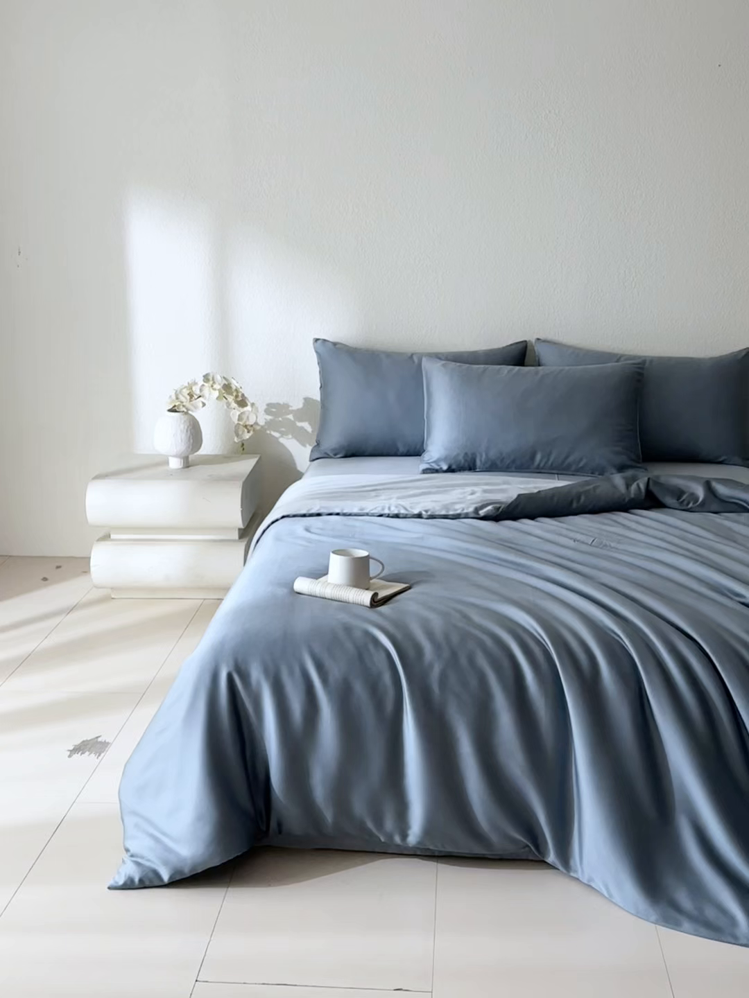 91家纺网 家纺一手货源 找家纺 禾时 2026新款60支奥地利兰精双拼纯色天丝四件套 灰蓝色-冰川灰