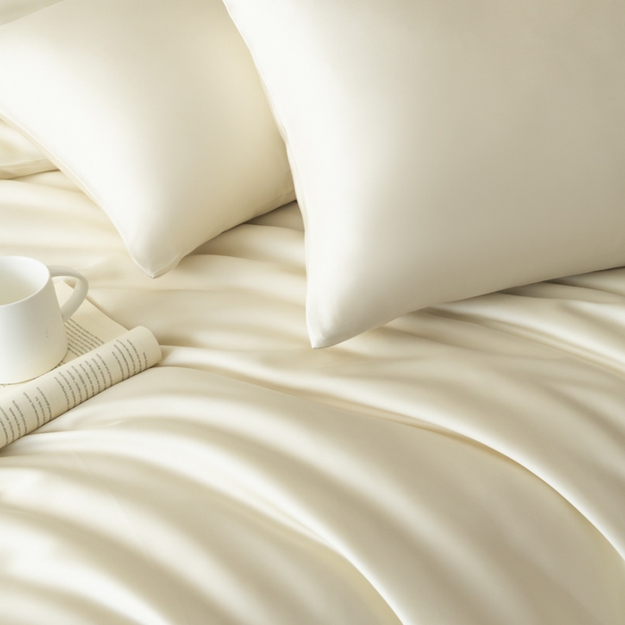 91家纺网 家纺一手货源 找家纺 禾时 2026新款60支奥地利兰精双拼纯色天丝四件套 极地白