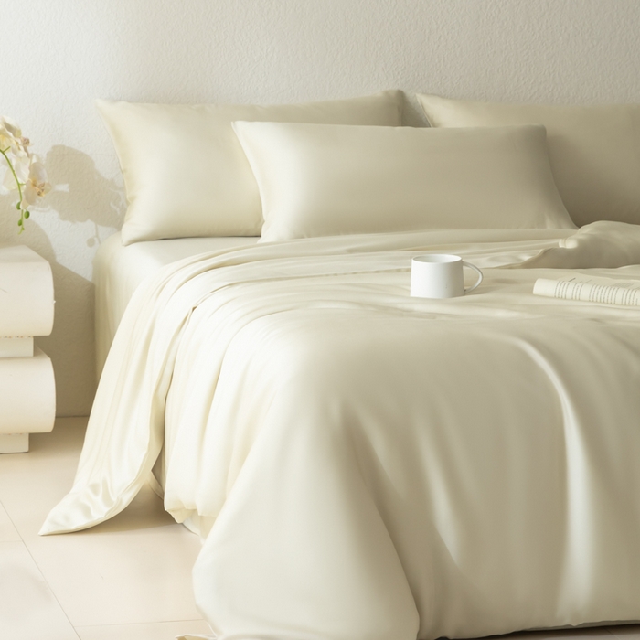 91家纺网 家纺一手货源 找家纺 禾时 2026新款60支奥地利兰精双拼纯色天丝四件套 极地白