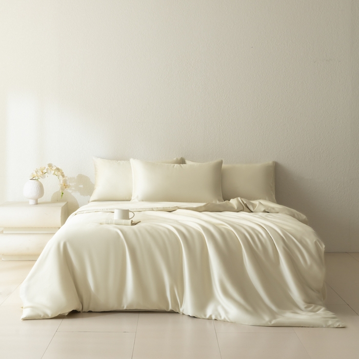 91家纺网 家纺一手货源 找家纺 禾时 2026新款60支奥地利兰精双拼纯色天丝四件套 极地白