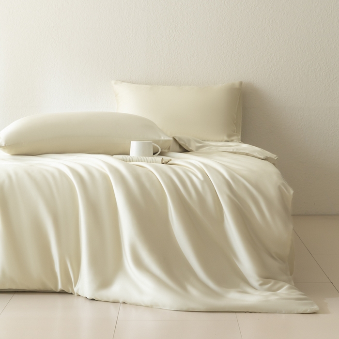 91家纺网 家纺一手货源 找家纺 禾时 2026新款60支奥地利兰精双拼纯色天丝四件套 极地白