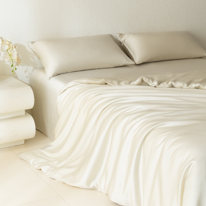 91家纺网 家纺一手货源 找家纺 禾时 2026新款60支奥地利兰精双拼纯色天丝四件套 极地白