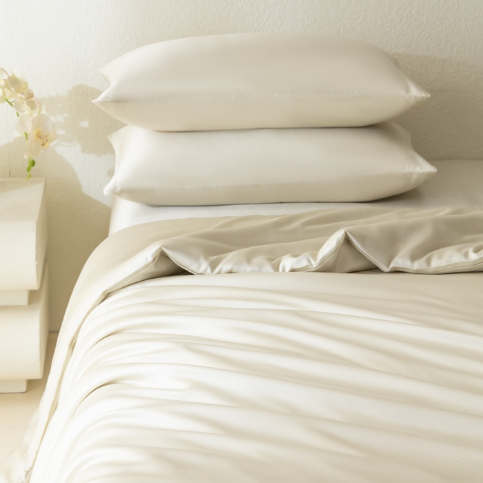 91家纺网 家纺一手货源 找家纺 禾时 2026新款60支奥地利兰精双拼纯色天丝四件套 极地白