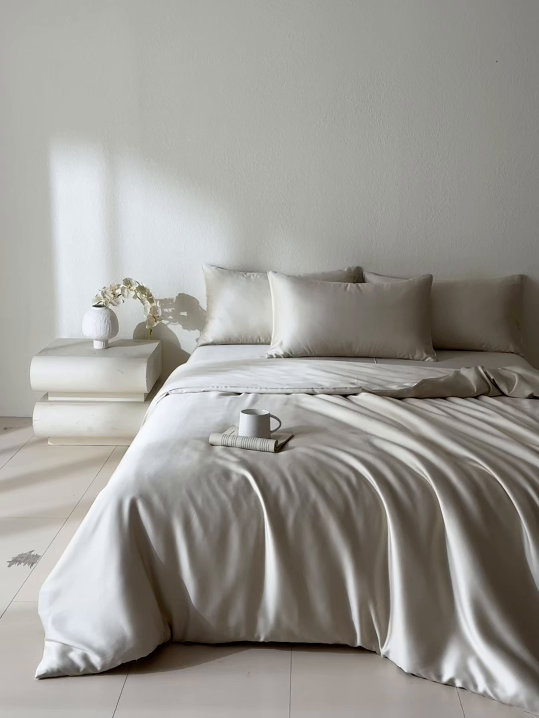 91家纺网 家纺一手货源 找家纺 禾时 2026新款60支奥地利兰精双拼纯色天丝四件套 极地白