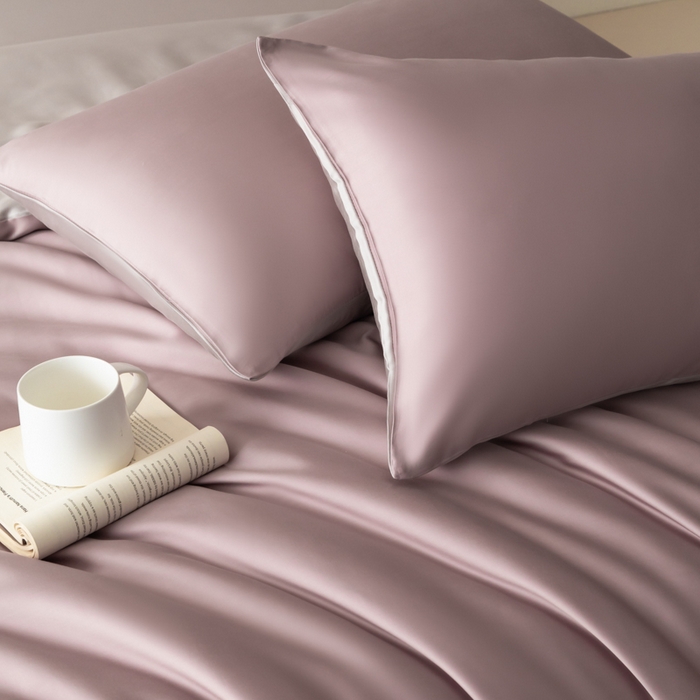 91家纺网 家纺一手货源 找家纺 禾时 2026新款60支奥地利兰精双拼纯色天丝四件套 满天星紫-曙光银