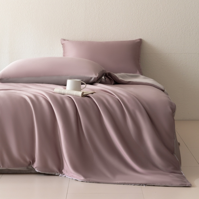 91家纺网 家纺一手货源 找家纺 禾时 2026新款60支奥地利兰精双拼纯色天丝四件套 满天星紫-曙光银