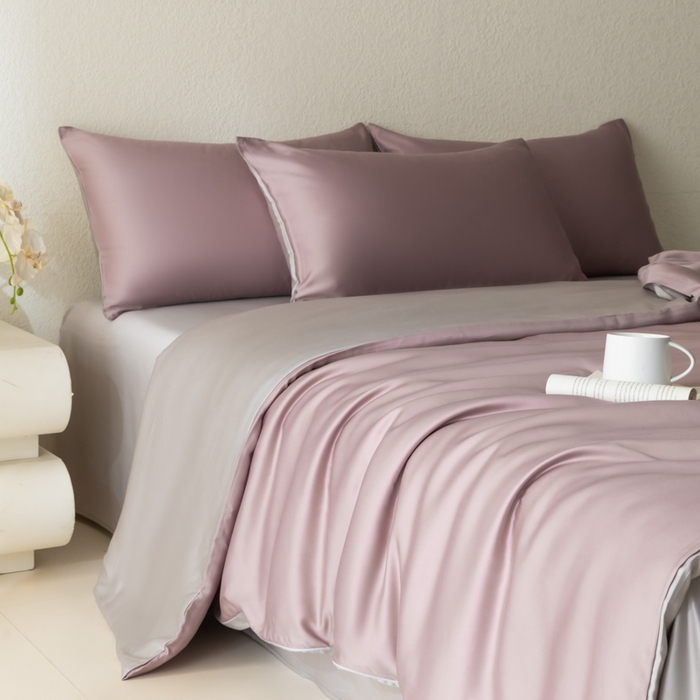 91家纺网 家纺一手货源 找家纺 禾时 2026新款60支奥地利兰精双拼纯色天丝四件套 满天星紫-曙光银