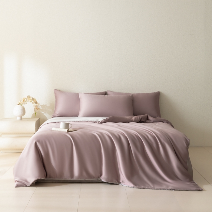 91家纺网 家纺一手货源 找家纺 禾时 2026新款60支奥地利兰精双拼纯色天丝四件套 满天星紫-曙光银