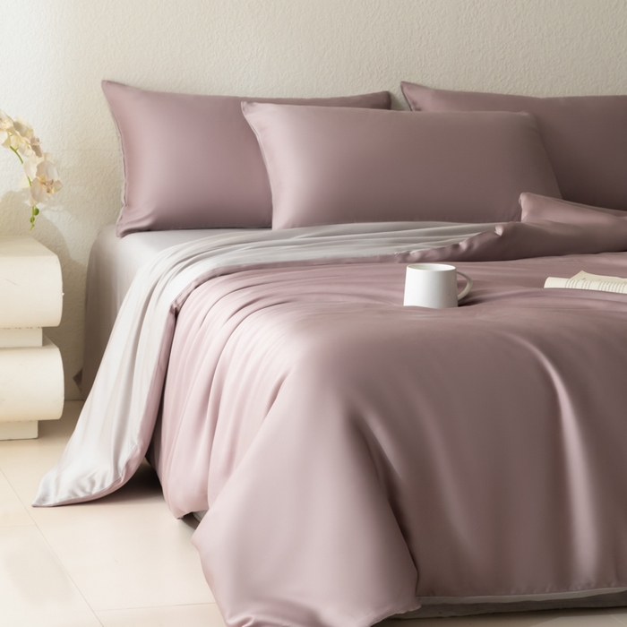 91家纺网 家纺一手货源 找家纺 禾时 2026新款60支奥地利兰精双拼纯色天丝四件套 满天星紫-曙光银