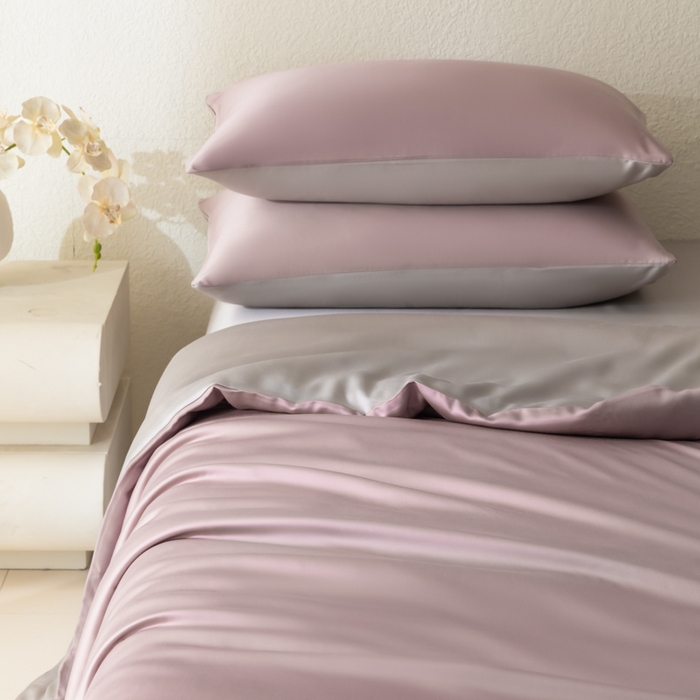 91家纺网 家纺一手货源 找家纺 禾时 2026新款60支奥地利兰精双拼纯色天丝四件套 满天星紫-曙光银