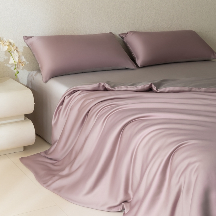 91家纺网 家纺一手货源 找家纺 禾时 2026新款60支奥地利兰精双拼纯色天丝四件套 满天星紫-曙光银