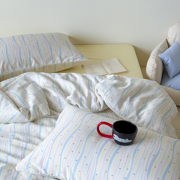 91家纺网 家纺一手货源 找家纺 Mr.pig猪先生水洗棉 2026新款莱赛尔纤维印花四件套 彩虹星星