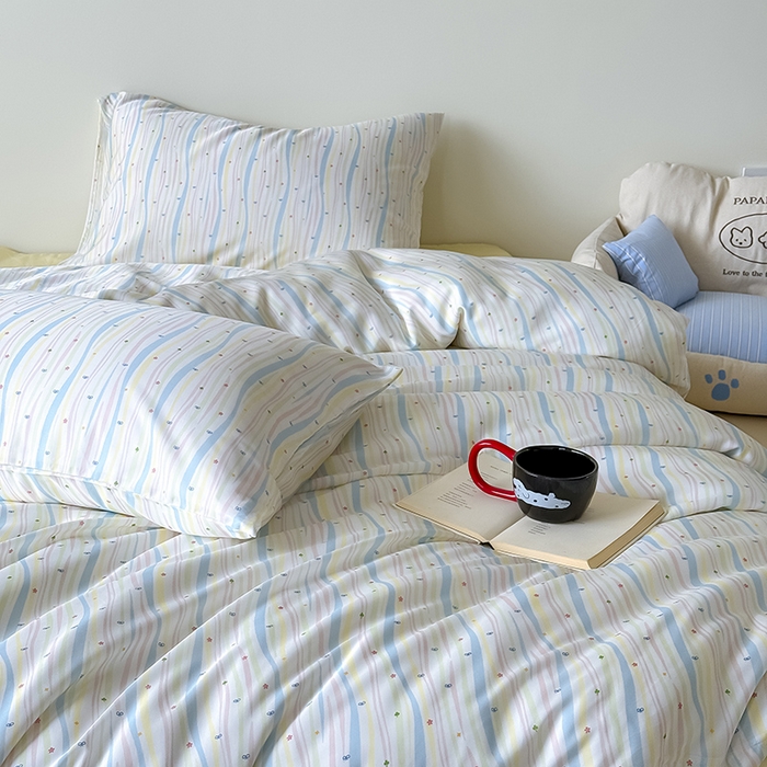 91家纺网 家纺一手货源 找家纺 Mr.pig猪先生水洗棉 2026新款莱赛尔纤维印花四件套 彩虹星星