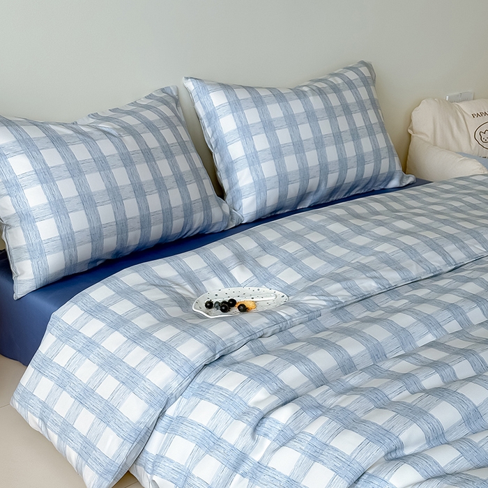 91家纺网 家纺一手货源 找家纺 Mr.pig猪先生水洗棉 2026新款莱赛尔纤维印花四件套 线条蓝格子