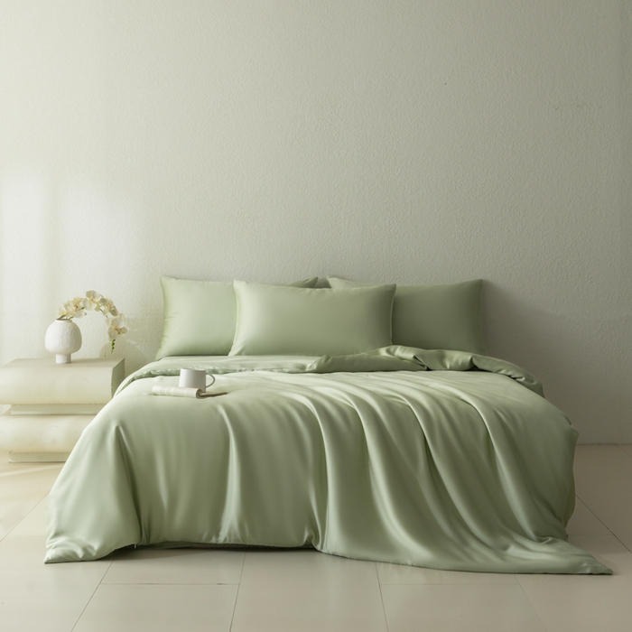 91家纺网 家纺一手货源 找家纺 禾时 2026新款60支奥地利兰精双拼纯色天丝四件套 嫩叶绿