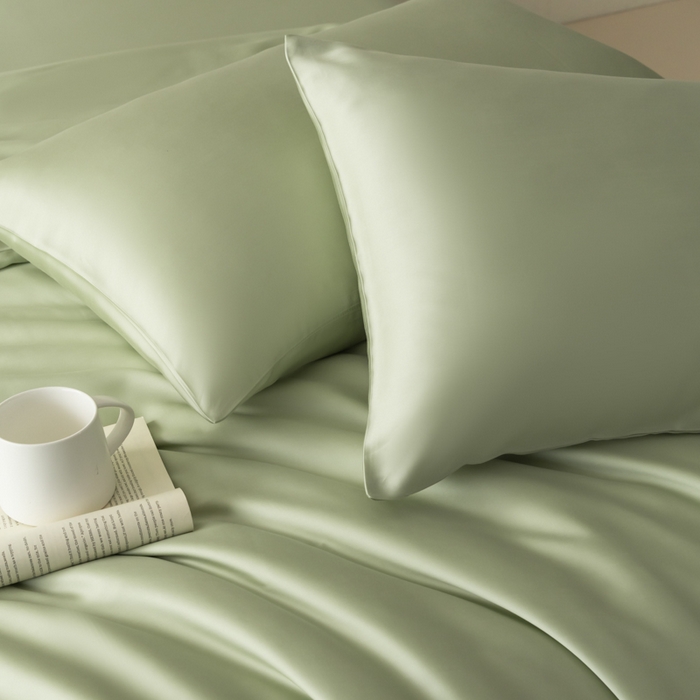 91家纺网 家纺一手货源 找家纺 禾时 2026新款60支奥地利兰精双拼纯色天丝四件套 嫩叶绿