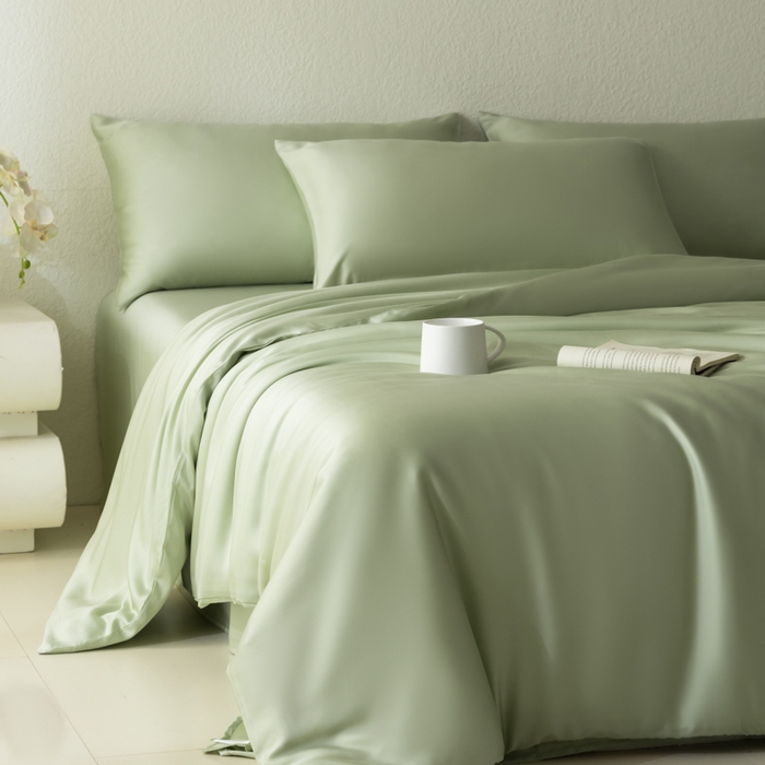 91家纺网 家纺一手货源 找家纺 禾时 2026新款60支奥地利兰精双拼纯色天丝四件套 嫩叶绿