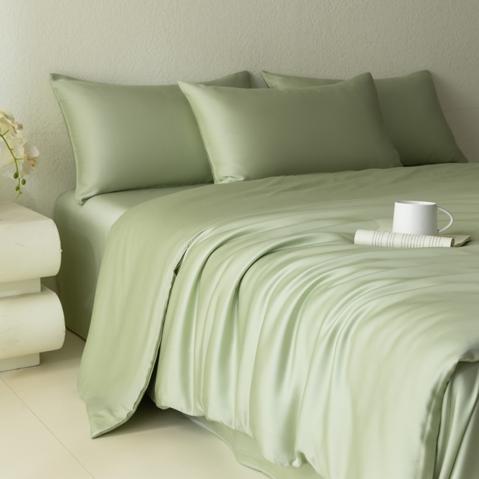 91家纺网 家纺一手货源 找家纺 禾时 2026新款60支奥地利兰精双拼纯色天丝四件套 嫩叶绿