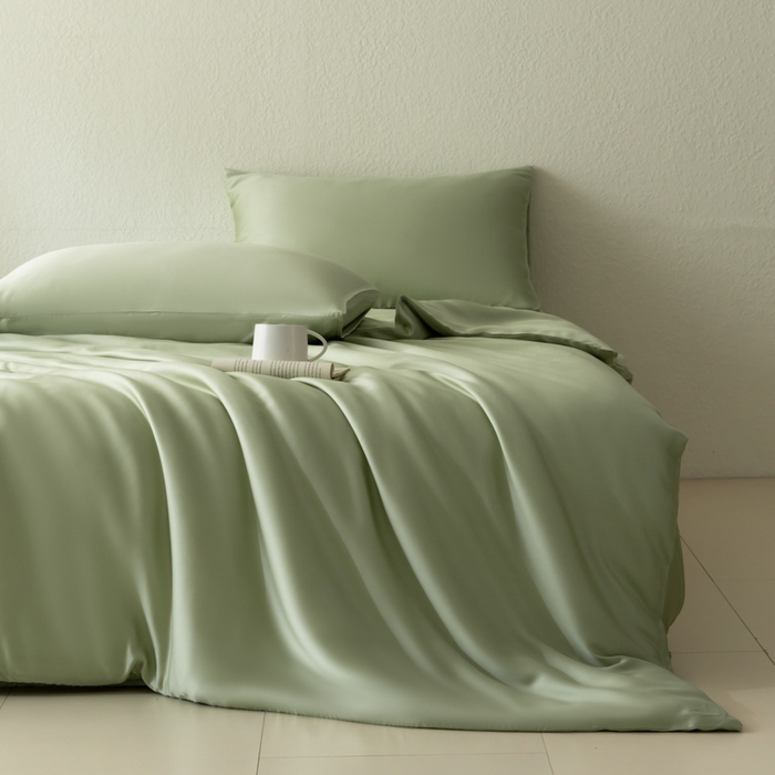 91家纺网 家纺一手货源 找家纺 禾时 2026新款60支奥地利兰精双拼纯色天丝四件套 嫩叶绿