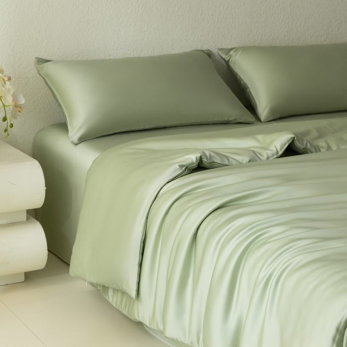 91家纺网 家纺一手货源 找家纺 禾时 2026新款60支奥地利兰精双拼纯色天丝四件套 嫩叶绿