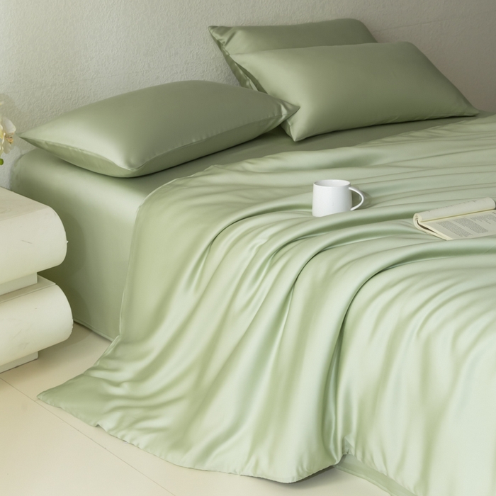 91家纺网 家纺一手货源 找家纺 禾时 2026新款60支奥地利兰精双拼纯色天丝四件套 嫩叶绿