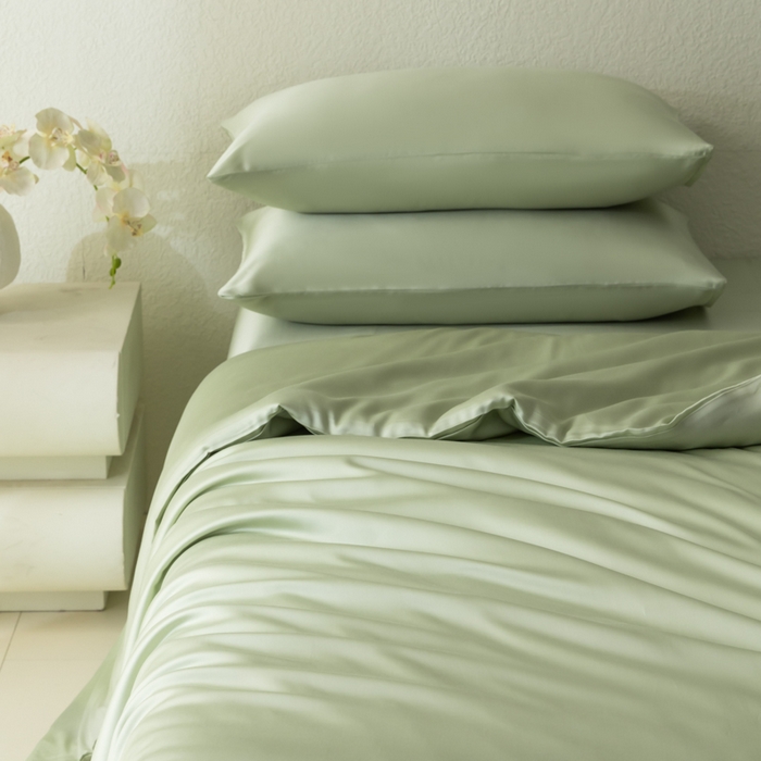 91家纺网 家纺一手货源 找家纺 禾时 2026新款60支奥地利兰精双拼纯色天丝四件套 嫩叶绿