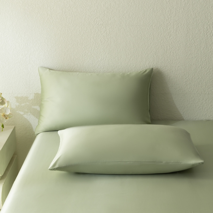 91家纺网 家纺一手货源 找家纺 禾时 2026新款60支奥地利兰精双拼纯色天丝四件套 嫩叶绿