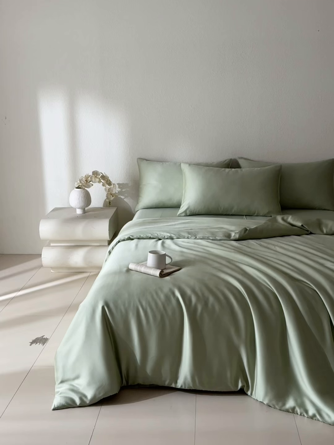 91家纺网 家纺一手货源 找家纺 禾时 2026新款60支奥地利兰精双拼纯色天丝四件套 嫩叶绿