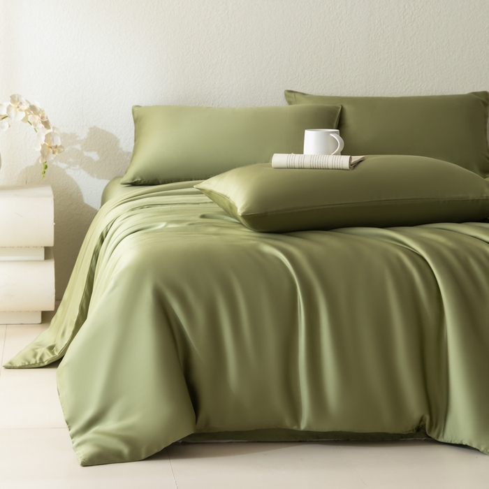 禾时 2026新款60支奥地利兰精双拼纯色天丝四件套 欧芹绿