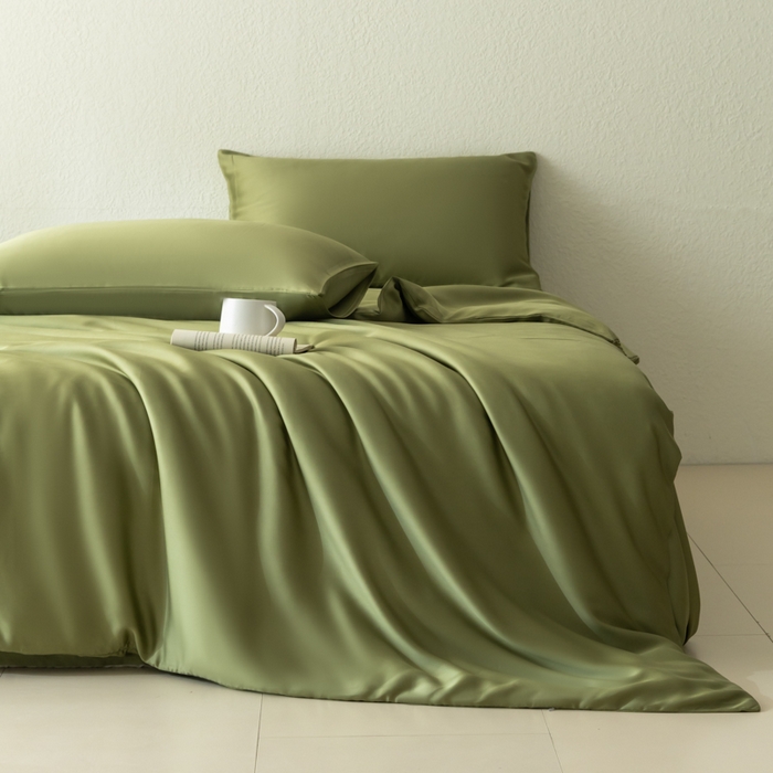 91家纺网 家纺一手货源 找家纺 禾时 2026新款60支奥地利兰精双拼纯色天丝四件套 欧芹绿