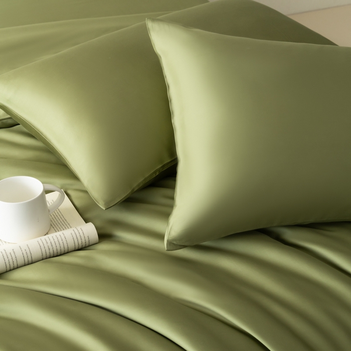 91家纺网 家纺一手货源 找家纺 禾时 2026新款60支奥地利兰精双拼纯色天丝四件套 欧芹绿