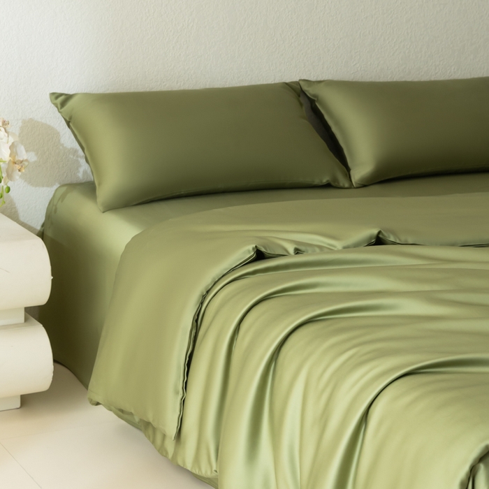 91家纺网 家纺一手货源 找家纺 禾时 2026新款60支奥地利兰精双拼纯色天丝四件套 欧芹绿