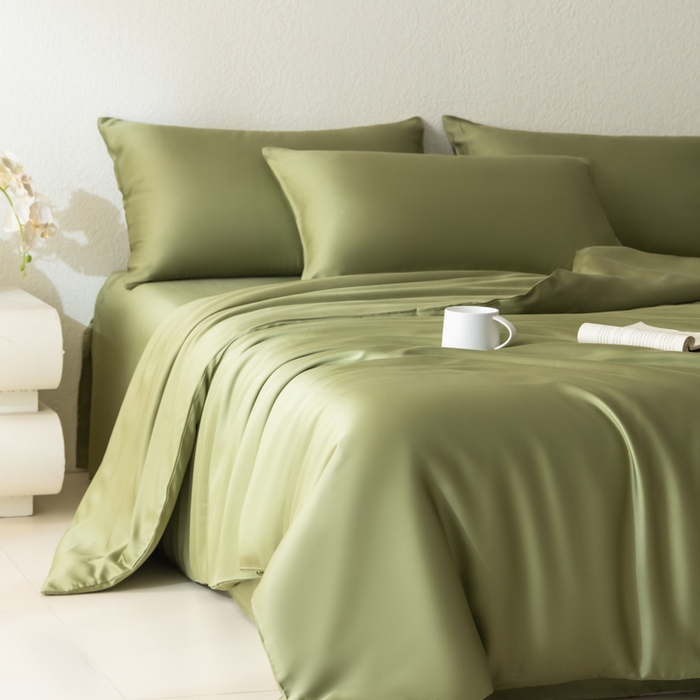 91家纺网 家纺一手货源 找家纺 禾时 2026新款60支奥地利兰精双拼纯色天丝四件套 欧芹绿