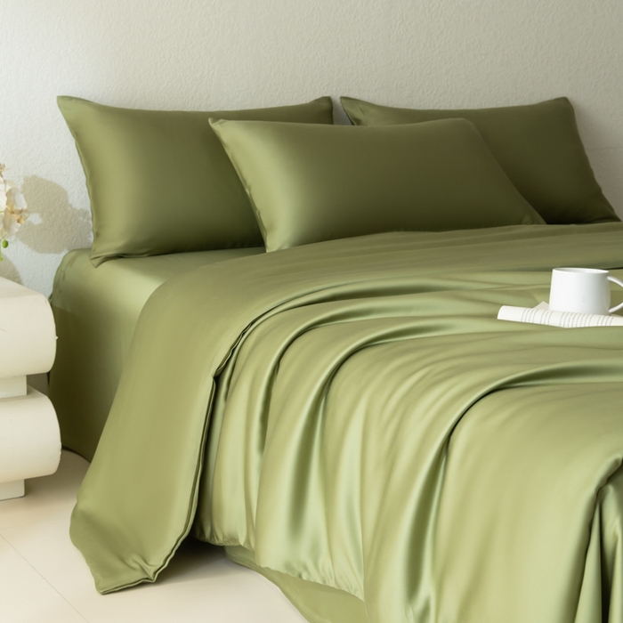 91家纺网 家纺一手货源 找家纺 禾时 2026新款60支奥地利兰精双拼纯色天丝四件套 欧芹绿