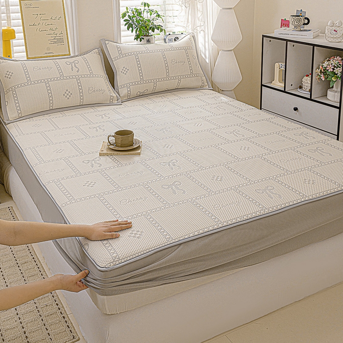 91家纺网 家纺一手货源 找家纺 （总）富馨莱 2026新款PE乙纶高克重冰豆豆席凉感凉席单件席子床笠款支持一件定做尺寸学生宿舍