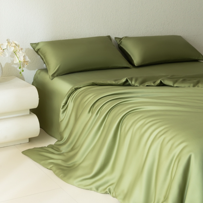 91家纺网 家纺一手货源 找家纺 禾时 2026新款60支奥地利兰精双拼纯色天丝四件套 欧芹绿