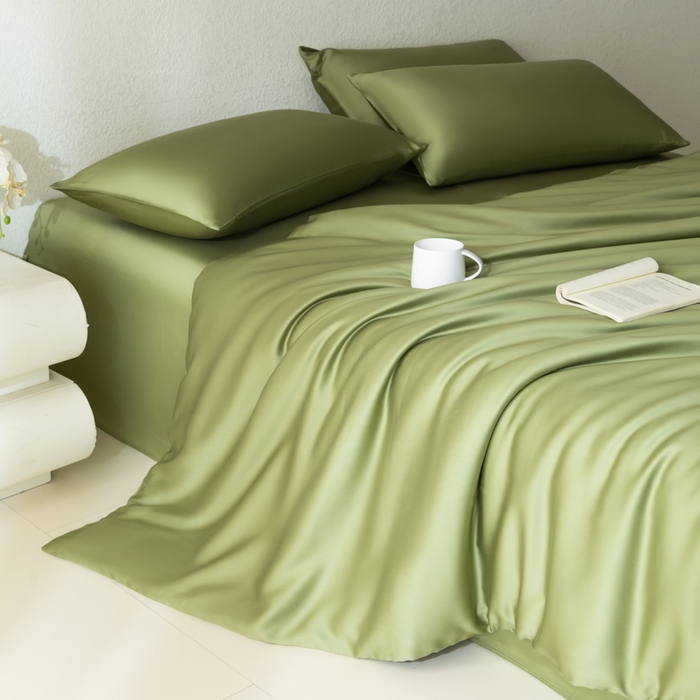 91家纺网 家纺一手货源 找家纺 禾时 2026新款60支奥地利兰精双拼纯色天丝四件套 欧芹绿