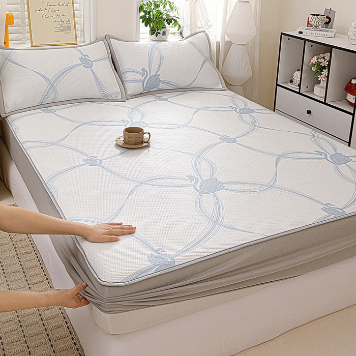 91家纺网 家纺一手货源 找家纺 （总）富馨莱 2026新款PE乙纶高克重冰豆豆席凉感凉席单件席子床笠款支持一件定做尺寸学生宿舍