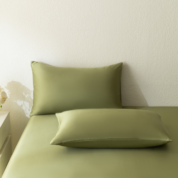 91家纺网 家纺一手货源 找家纺 禾时 2026新款60支奥地利兰精双拼纯色天丝四件套 欧芹绿