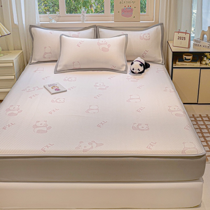 91家纺网 家纺一手货源 找家纺 富馨莱 2026新款PE乙纶高克重冰豆豆席凉感凉席单件席子床笠款支持一件定做尺寸学生宿舍 熊猫嘟嘟-粉