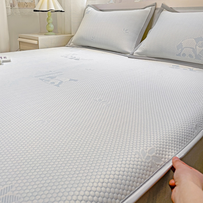 91家纺网 家纺一手货源 找家纺 富馨莱 2026新款PE乙纶高克重冰豆豆席凉感凉席单件席子床笠款支持一件定做尺寸学生宿舍 熊猫嘟嘟-蓝