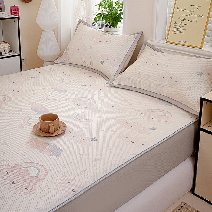 91家纺网 家纺一手货源 找家纺 富馨莱 2026新款PE乙纶高克重冰豆豆席凉感凉席单件席子床笠款支持一件定做尺寸学生宿舍 爱心彩虹