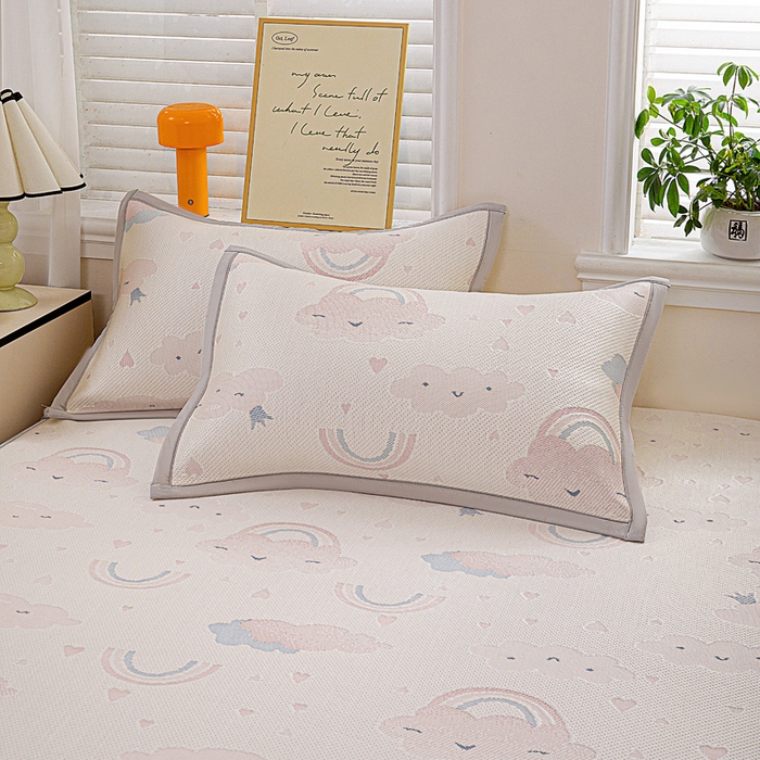 91家纺网 家纺一手货源 找家纺 富馨莱 2026新款PE乙纶高克重冰豆豆席凉感凉席单件席子床笠款支持一件定做尺寸学生宿舍 爱心彩虹